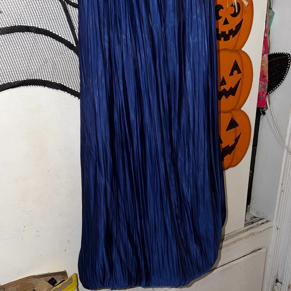 Womens strappy bubble dress in satin blue - Picture 2 of 5